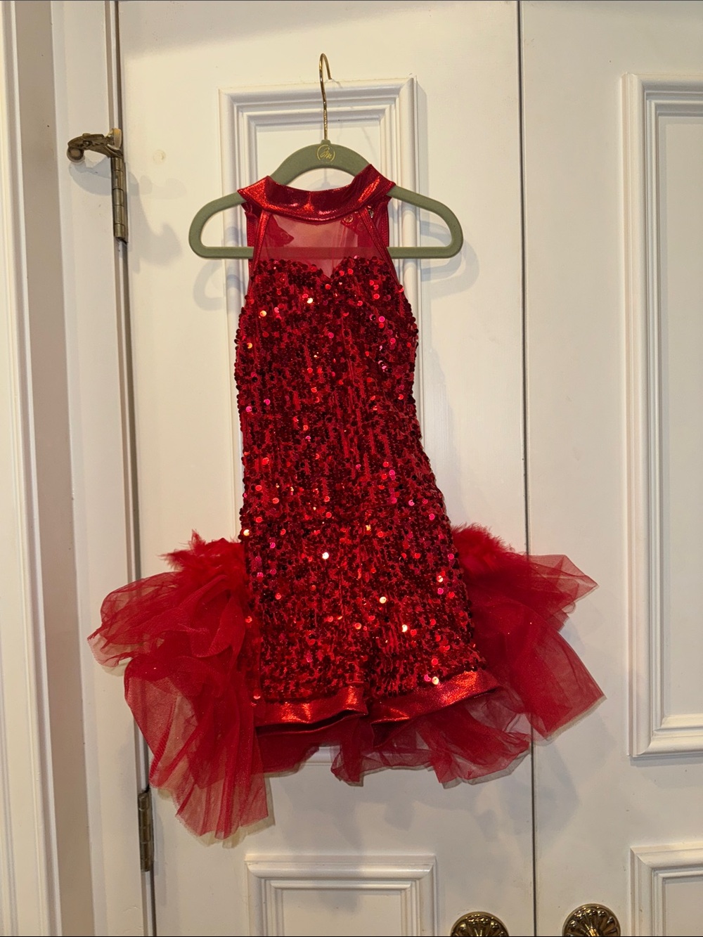 Girls Red Sequin Tulle Dance Dress - Sleeveless Performance Costume
